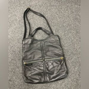 Fossil Erin Fold-Over Tote black leather crossbody shoulder large
